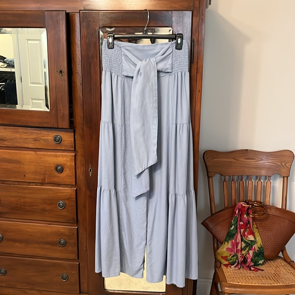 Light Blue Wide-Leg Linen Blend - Picture 3 of 4